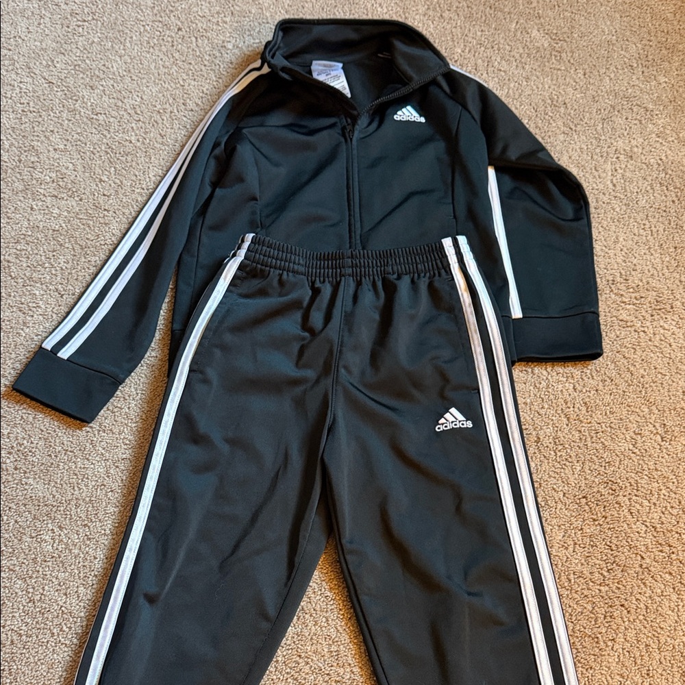 Adidas Kids Black Jogger Set with White Stripes- LIKE NEW